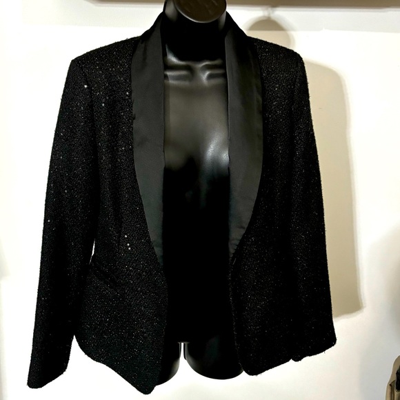 Calvin Klein long wool sequins satin collar blazer/jacket size 4 - Picture 5 of 8